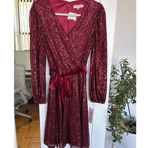 Nanette Lepore Women's Dark Red Sequin Surplice Style Wrap Dress, NWT, Size 10 - Picture 1 of 9